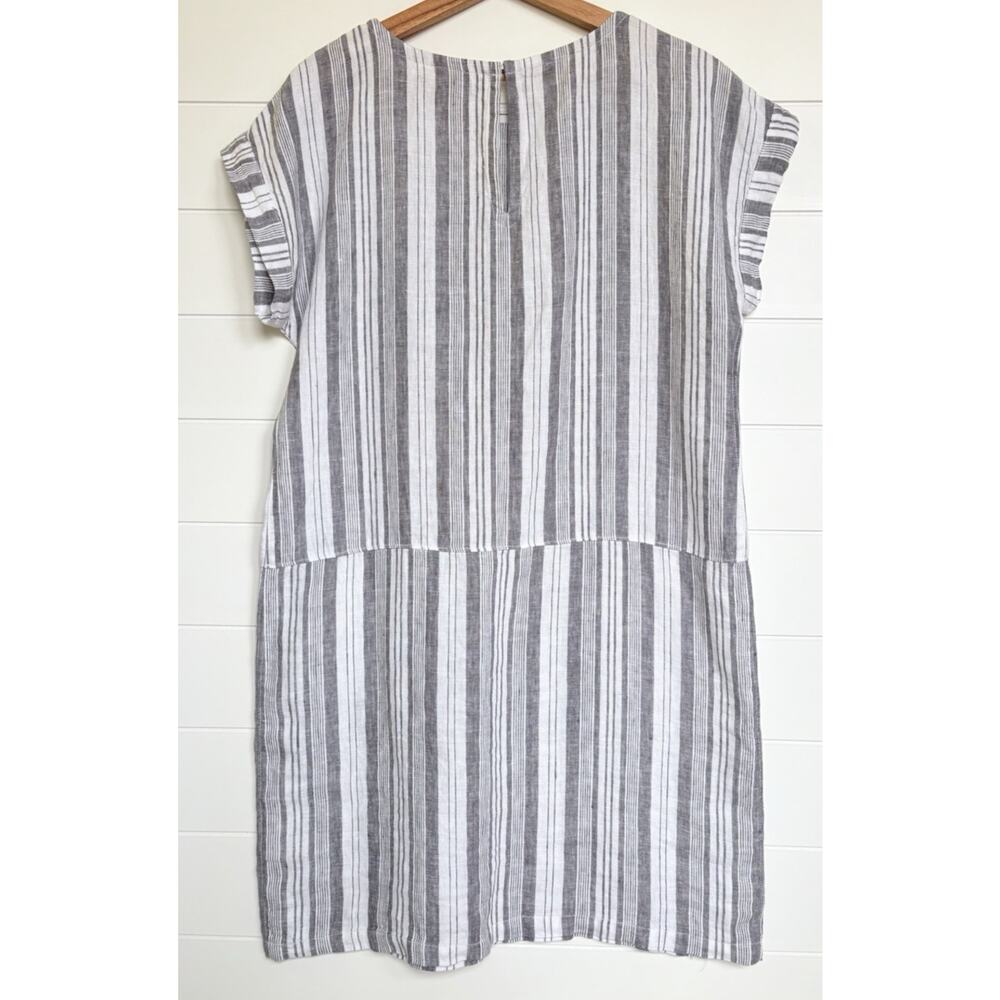 Garnet Hill Meraki Linen Shift Dress Gray White Stripe European Flax Coastal M - Picture 6 of 14